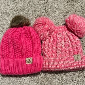 Kids CC Beanie Pink Knit Beanie Set